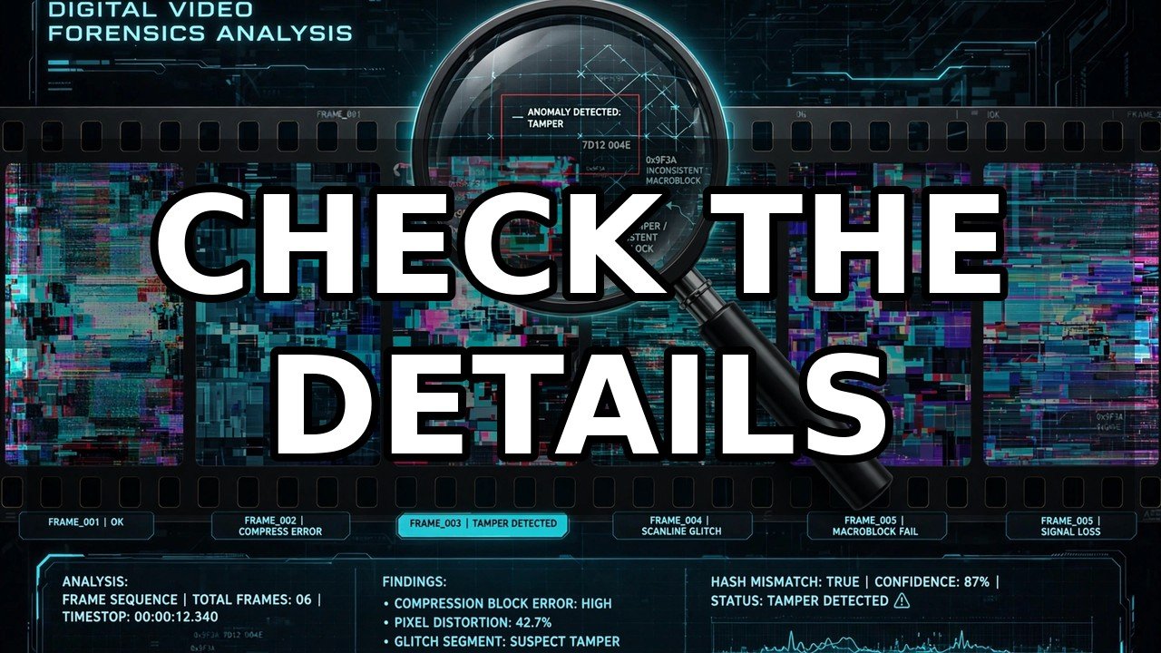 AI video forensics showing glitch artifacts under analysis
